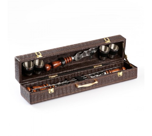 Набор с шампурами подарочный «Элит-XS» №13, в коробке из эко-кожи