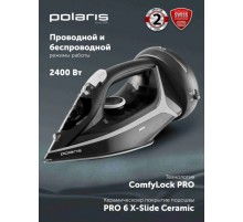 Polaris PIR 2444K Cord LESS Утюг для одежды, с отпаривателем, черный, серебристый
