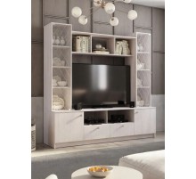 Гостиная комплект Зарина, тумба под ТВ, настенная полка, 200.2х53.6х191 см, Белый ясень
