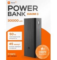 Xiaomi Внешний аккумулятор Fast Charge, 30000 мАч, черный