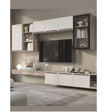 Гостиная комплект Урбан Макси, навесной шкаф, шкаф-витрина, Дуб смоки / Кашемир