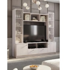 Гостиная комплект Зарина, тумба под ТВ, настенная полка, 200.2х53.6х191 см, Белый ясень